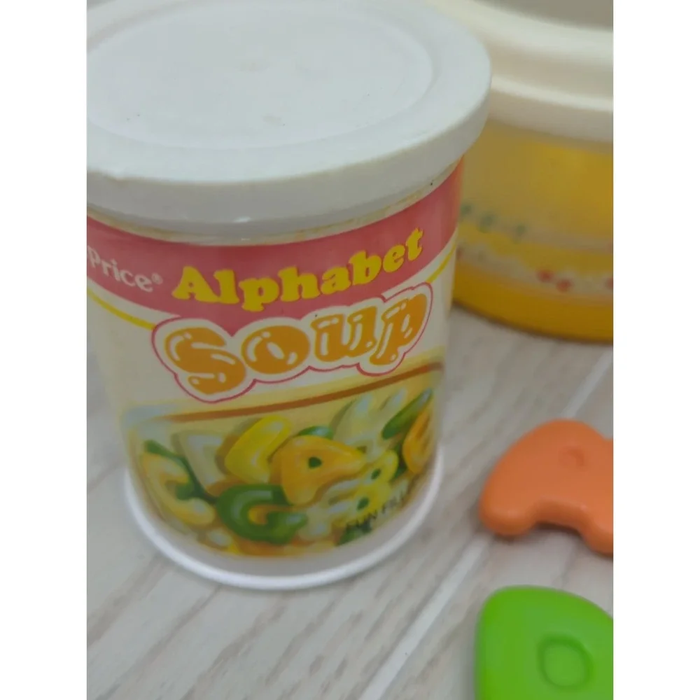 Fisher Vintage Price Fun With Food alphabet soup pot set salt pepper READ USED
